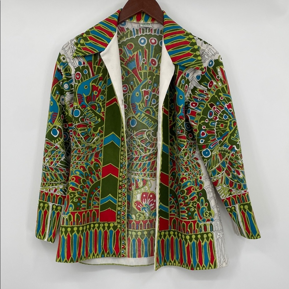 Vintage 70s Psychedelic Top Women’s Medium Ethnic Disco Hippie Bird Trippy Crane - Picture 3 of 17